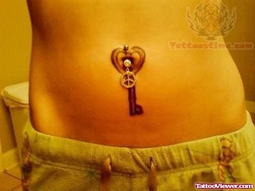 Large Key Tattoo On Belly