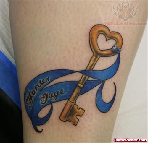 Amazing Ribbon And Key Tattoo