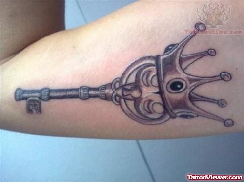 Crown Key Tattoo On Muscle