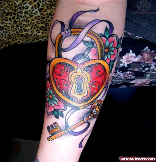 Heart Padlock And Key Tattoo