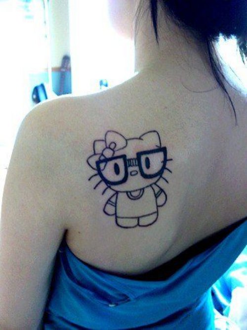 Hello Kitty Tattoo On Girl Left Back Shoulder