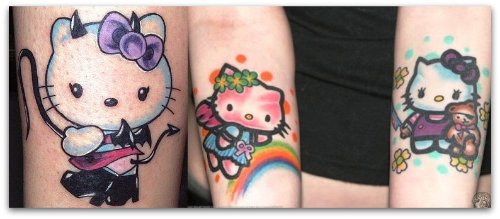 Awesome colored Kitty Tattoos On Sleeve