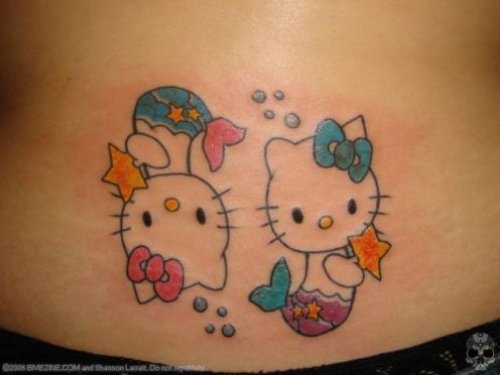 Colored Kitty Tattoo On Lowerback