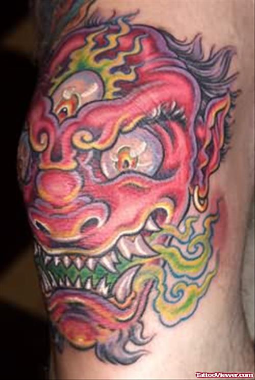Tattoo Red Japanese Demon Knee