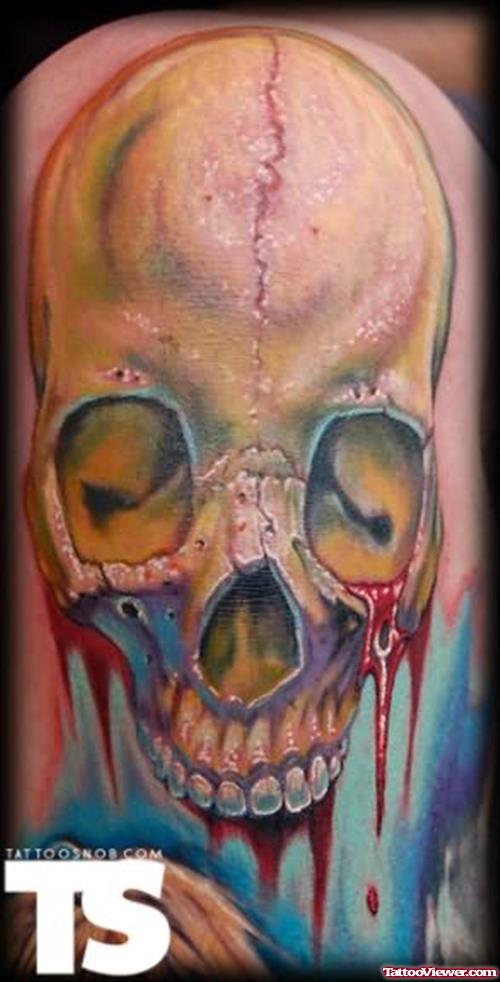 Injured Skull Tattoo On Knee