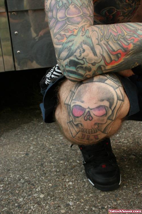 Scary Skull Tattoo On Knee