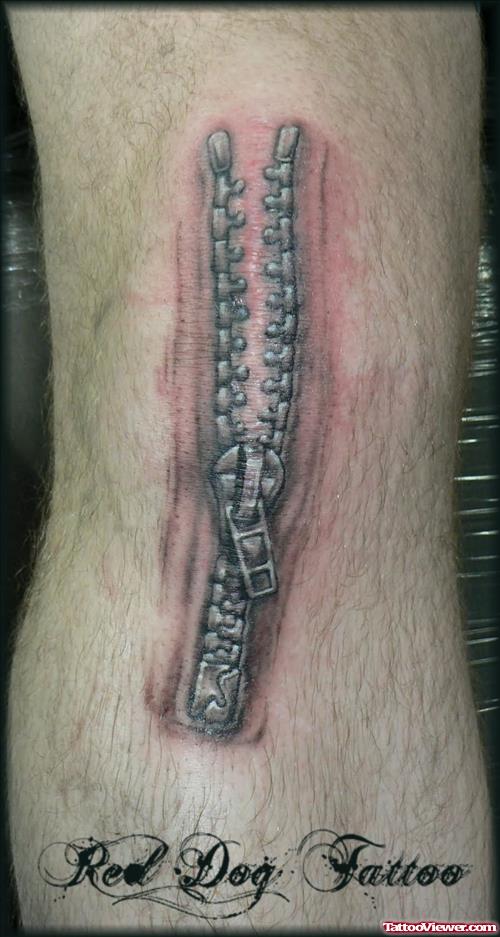 Zip Tattoo On Knee