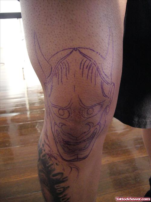 Devil Face Tattoo On Knee