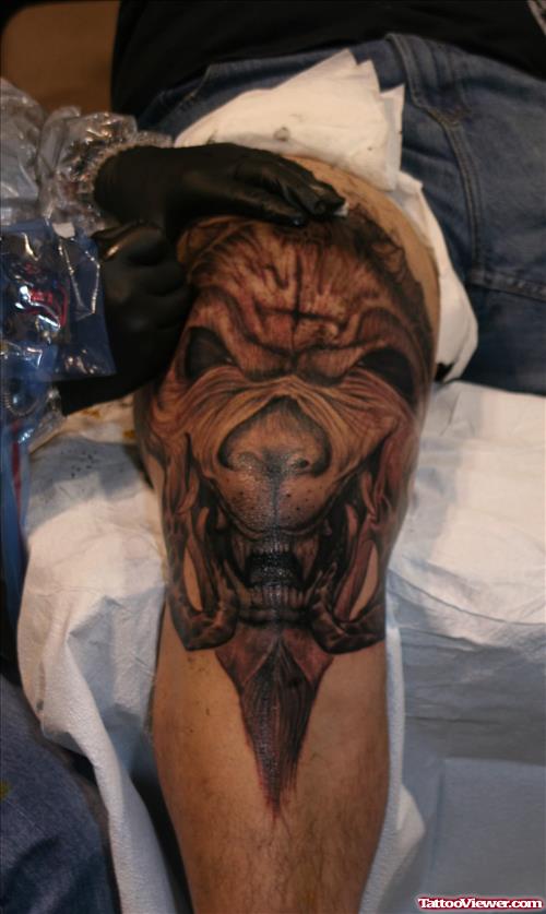 Devil Head Tattoo On Knee
