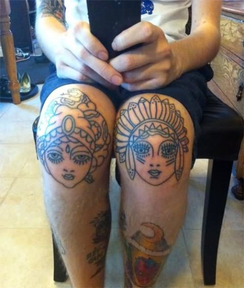 Faces Tattoos On Knee