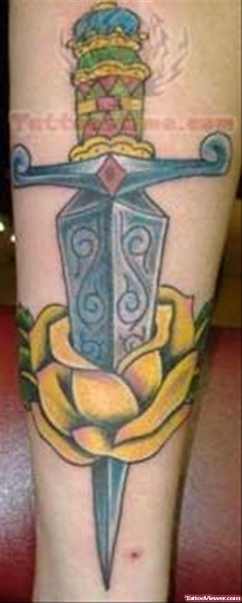 Yellow Rose And Knife Tattoo