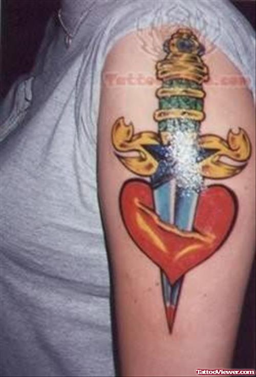 Awesome Knife and Dagger Tattoo On Bicep