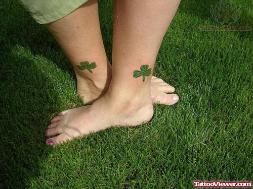 Green ink Knot Leaf Tattoos On Ankle