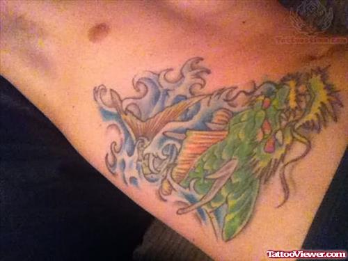 Color Dragon Koi Tattoo On Hip