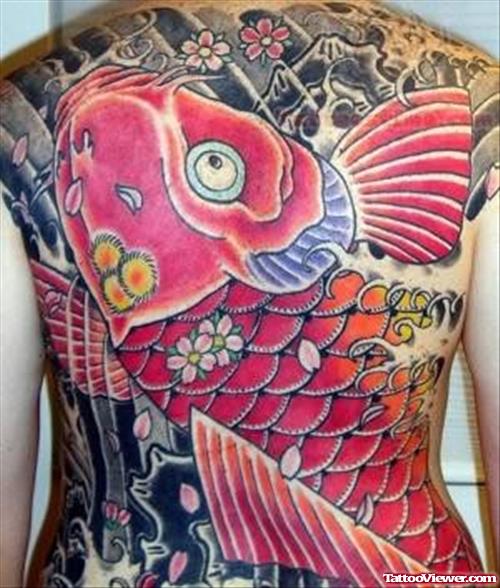 Big Koi Fish Tattoo On Back