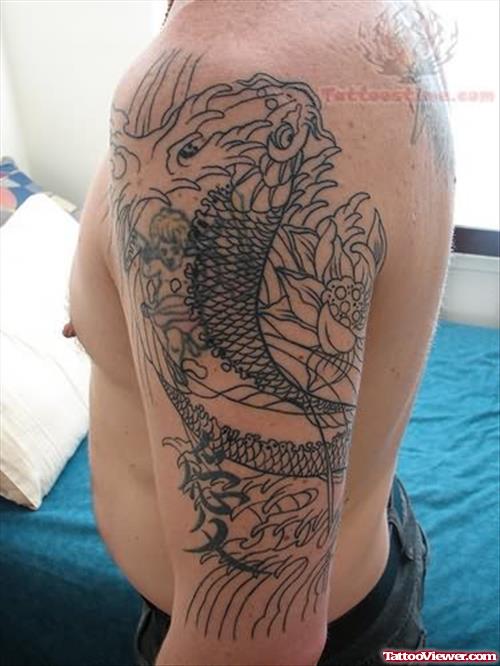 Koi Fish Tattoo On shoulder For Boys