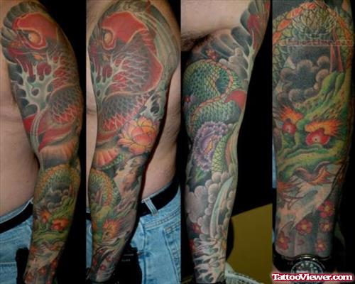 Dragon Koi Sleeve Tattoo