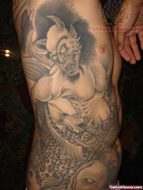 Demon koi Tattoo On Side Rib