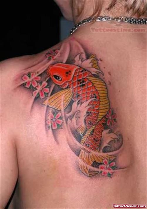 Shouder Tattoo Koi Fish and Waterfall