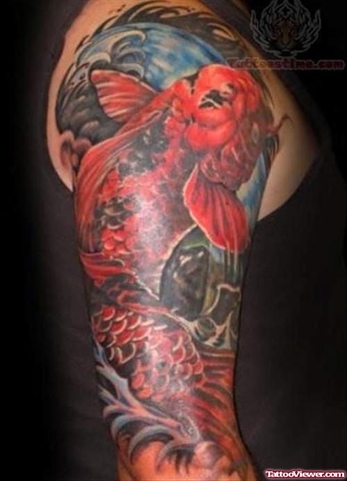 Red Koi Fish Tattoo On Arm