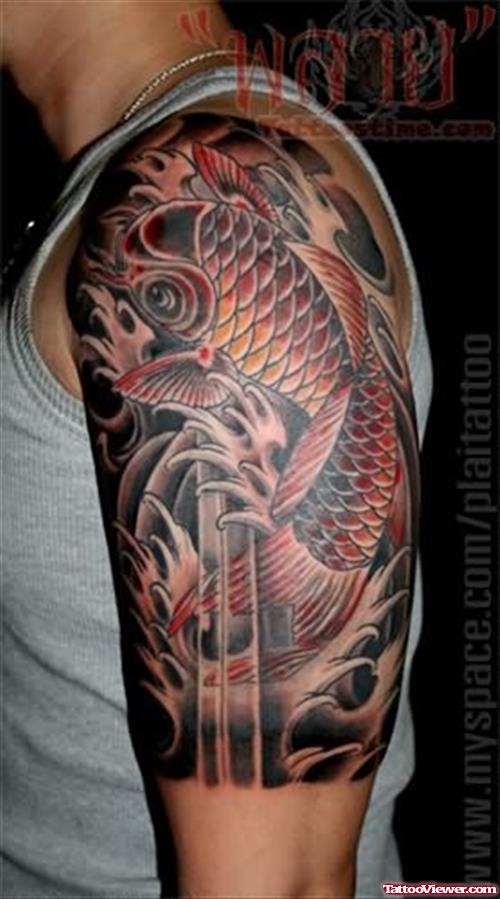 Koi Fish Tattoo on Shoulder For Young