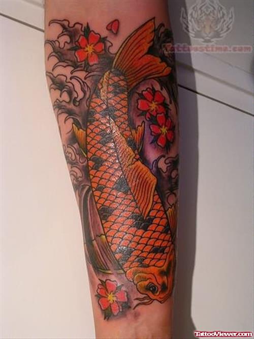 Orange Koi Fish Tattoo On Arm