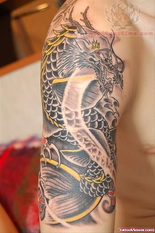 Koi Dragon Tattoo For Shoulder