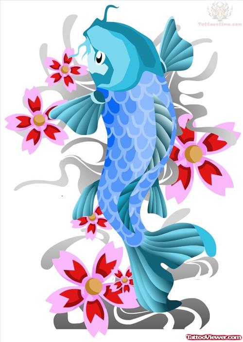 Blue Koi Fish Tattoo Sample