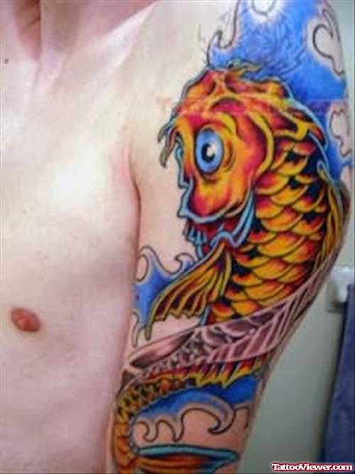 Beautiful Koi Fish Tattoo On Shoulder