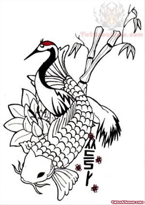 Koi And Bird Tattoo Design