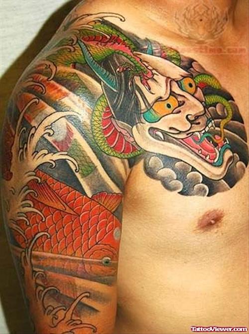 Koi Dragon Tattoo Designs On Chest