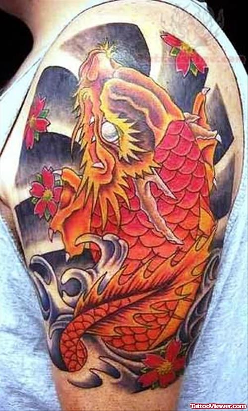 Dragon Koi Tattoo On Sleeve
