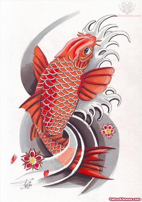 Colorful Koi Fish Tattoo Design