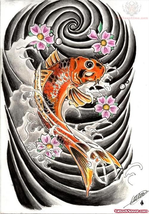 Koi Fish And Flowers Tattoos