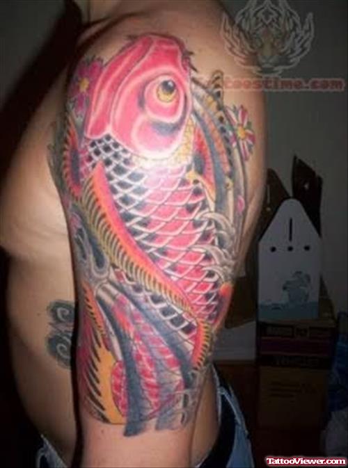 Red Koi Tattoo On Shoulder