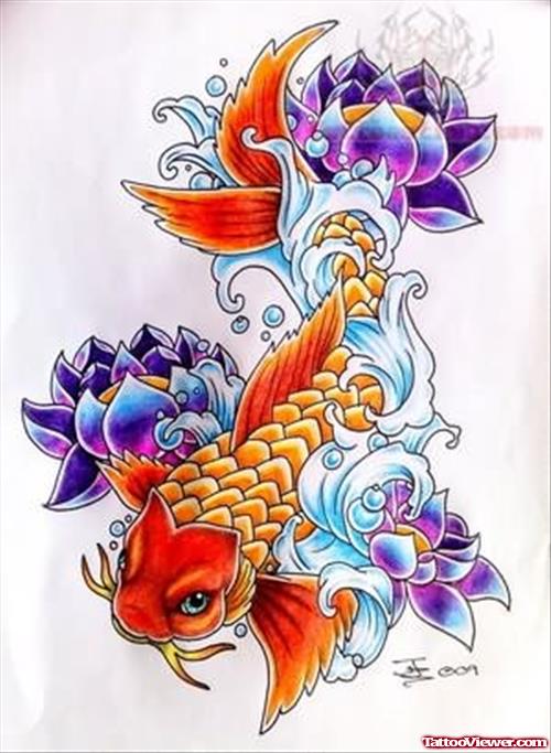 Lotus & Koi Tattoo Design