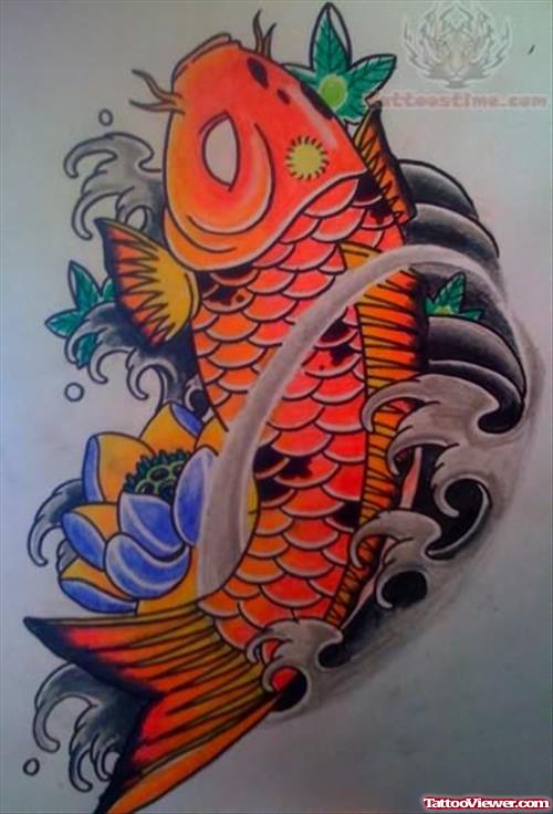 Color Koi Fish Tattoo Design