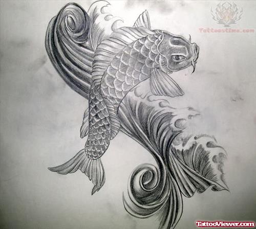 Koi Fish Black And White Tattoo