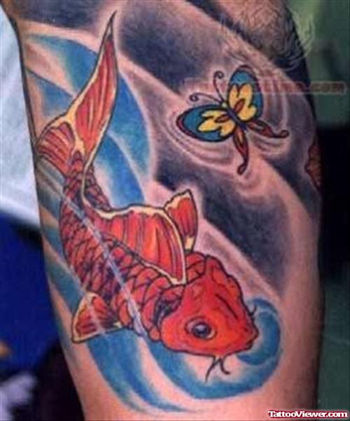 Koi And Butterfly Tattoo