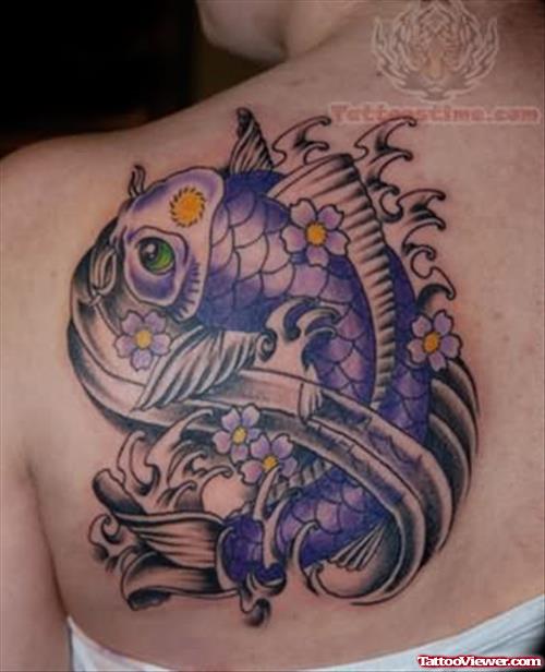 Purple Koi Tattoo On Back