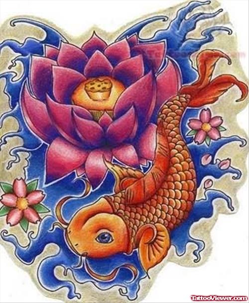 Flower And Koi Fish Tattoo Sample