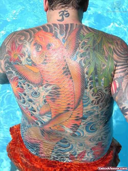 Koi Fish Tattoo Design On Back Body