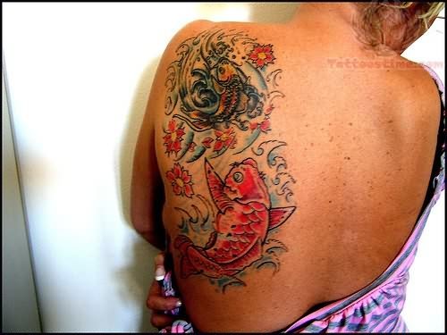 Koi Fish Tattoo On Back Shoulder