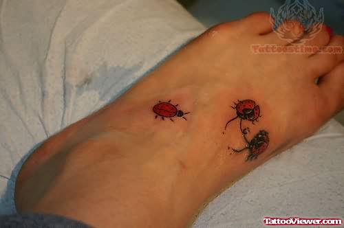 Ladybug Tattoo On Foot For Women