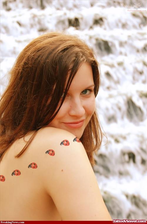 Ladybug Tattoos On Girl Back