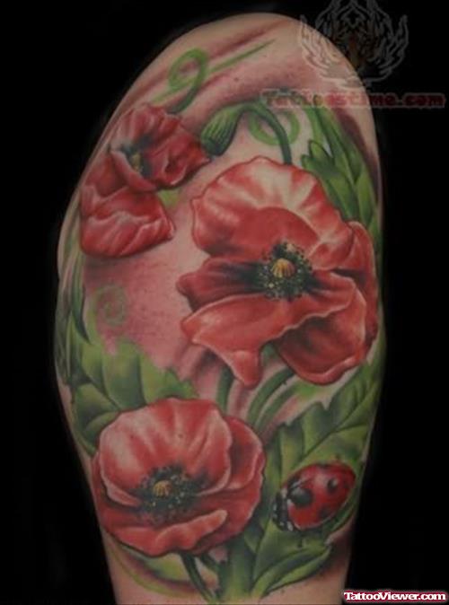 Flowers Ladybug Tattoo