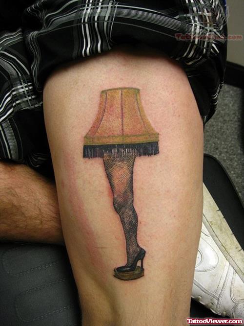 Amazing Leg Lamp Tattoo On Leg