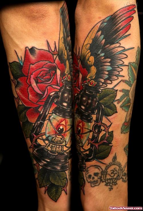 Rose And Winged Lamp Tattoo
