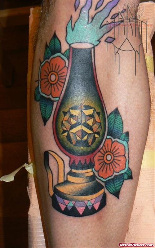Flower And Lamp Tattoo