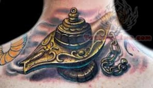 Magic Lamp Tattoo On Neck
